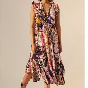 ANTHROPOLOGIE Ruffled Patchwork Midi Dress sz 6
